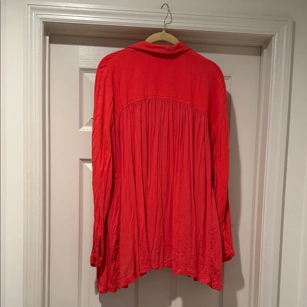Free People Vibrant Oversized Drape button down Long Sleeve Tunic Beach Cover Up